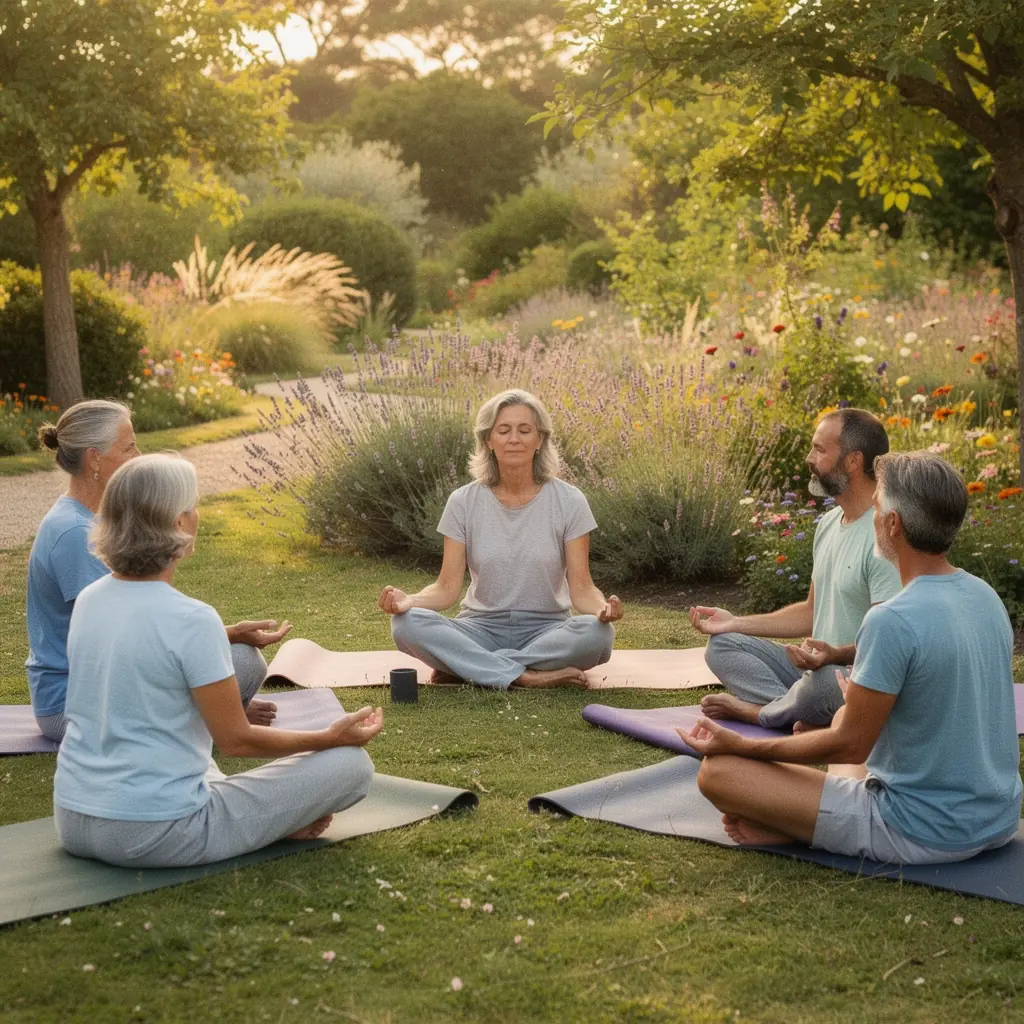 Старши мъж тренира с гири на открито, усмихнат и енергичен.